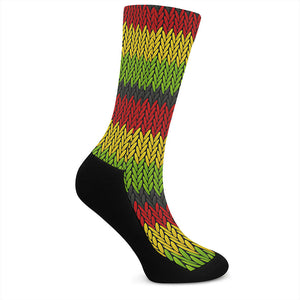 Knitted Style Reggae Pattern Print Crew Socks