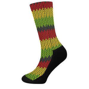 Knitted Style Reggae Pattern Print Crew Socks