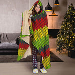Knitted Style Reggae Pattern Print Hooded Blanket