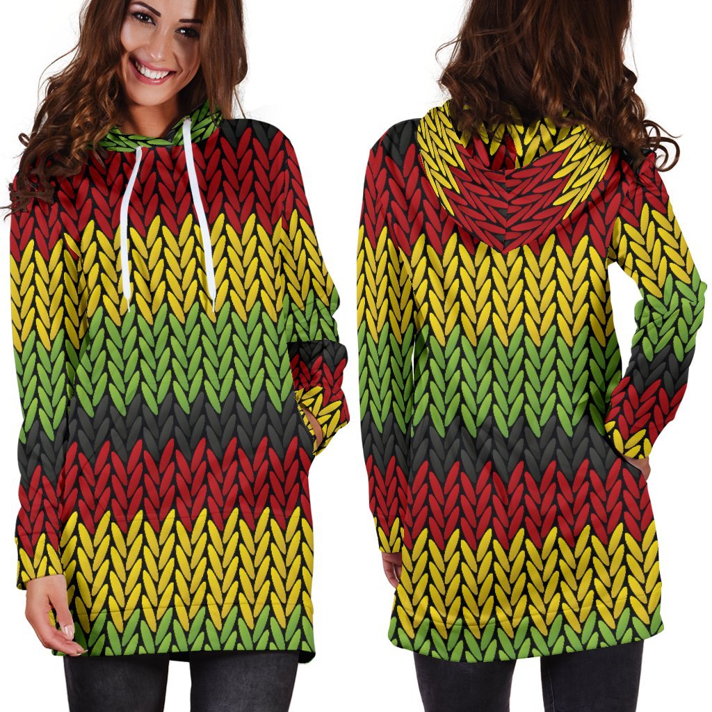 Knitted Style Reggae Pattern Print Hoodie Dress GearFrost