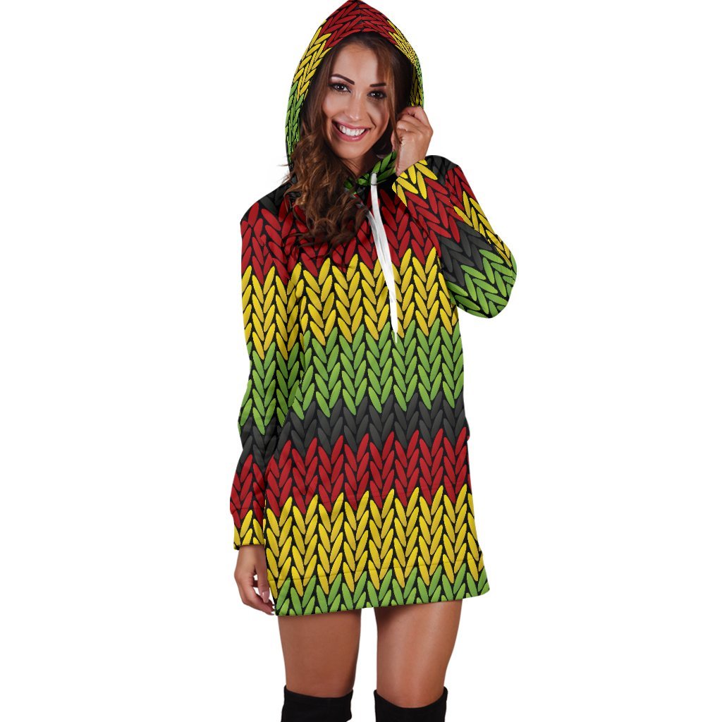 Knitted Style Reggae Pattern Print Hoodie Dress GearFrost
