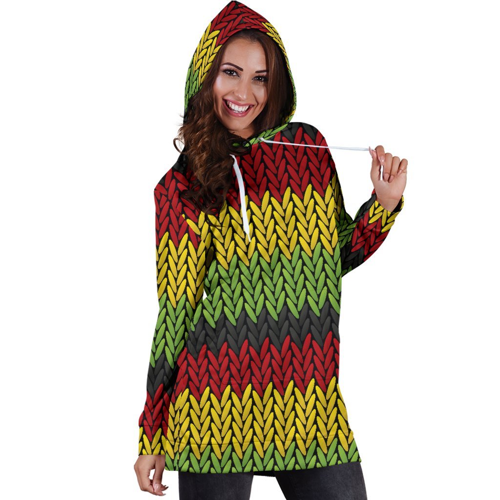 Knitted Style Reggae Pattern Print Hoodie Dress GearFrost