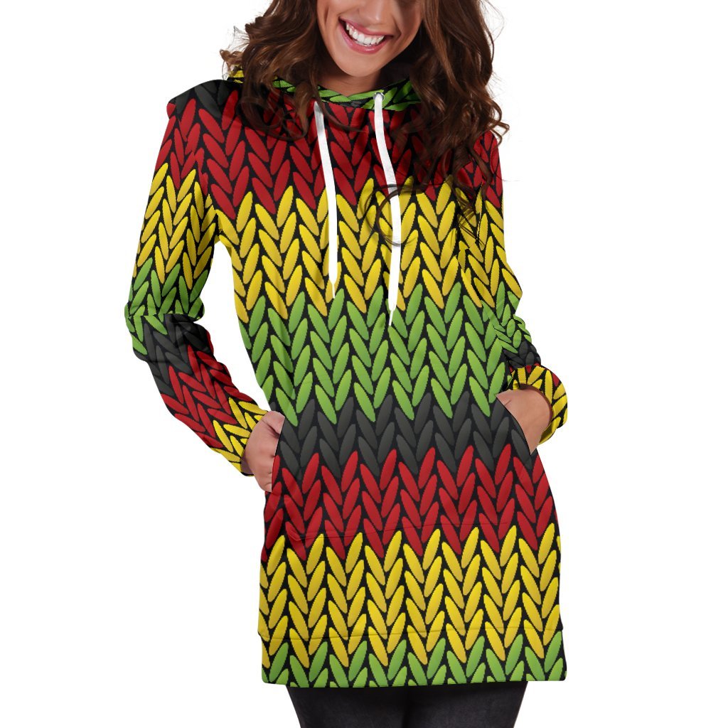 Knitted Style Reggae Pattern Print Hoodie Dress GearFrost