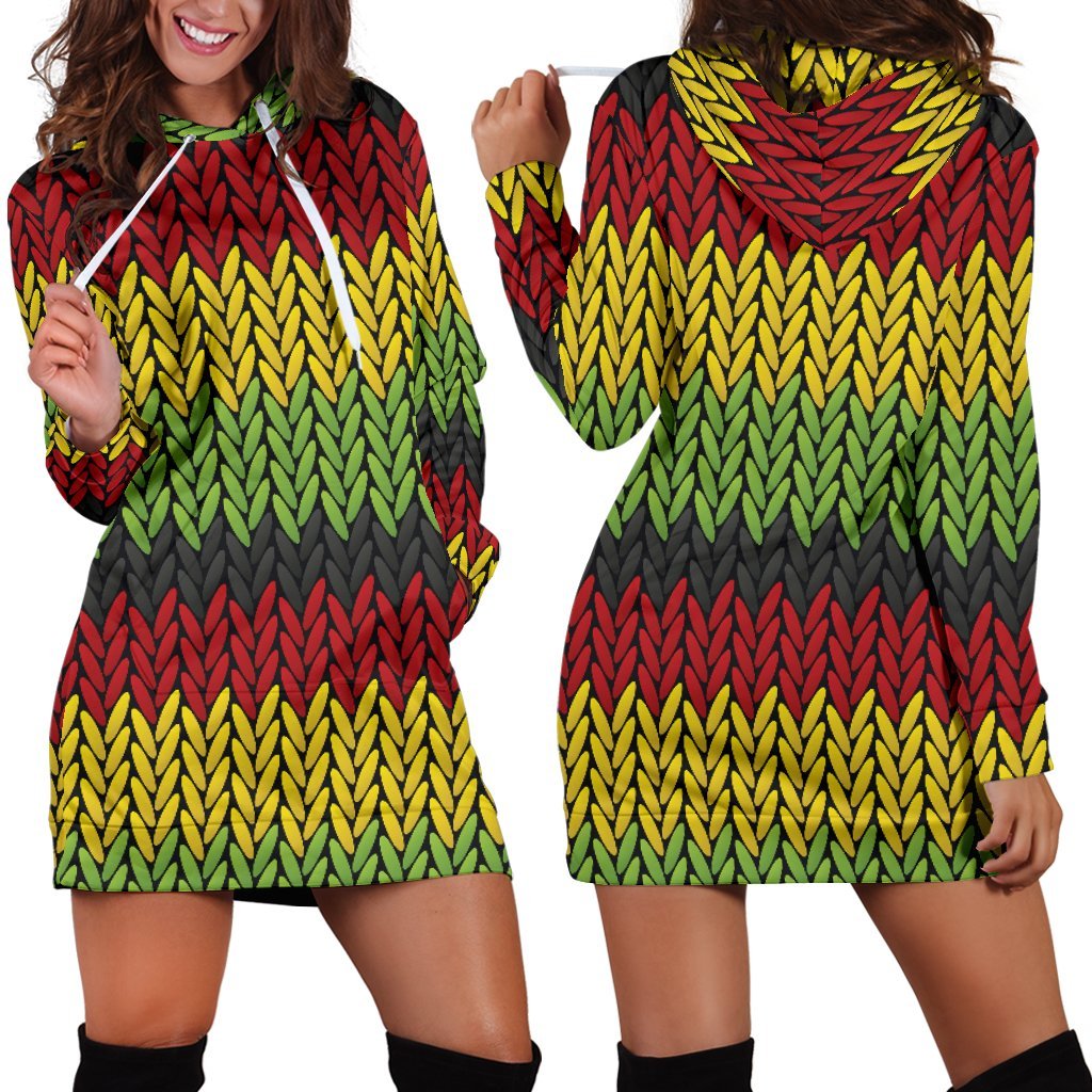 Knitted Style Reggae Pattern Print Hoodie Dress GearFrost