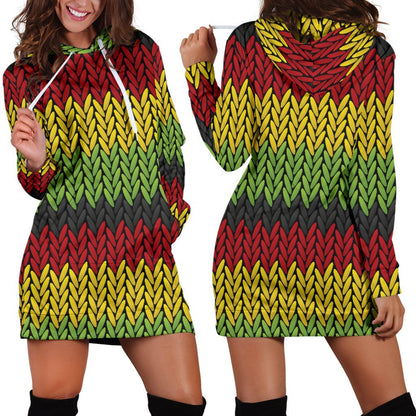 Knitted Style Reggae Pattern Print Hoodie Dress GearFrost