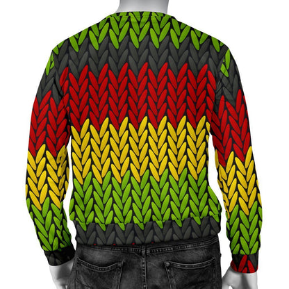 Knitted Style Reggae Pattern Print Men's Crewneck Sweatshirt GearFrost