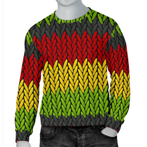 Knitted Style Reggae Pattern Print Men's Crewneck Sweatshirt GearFrost