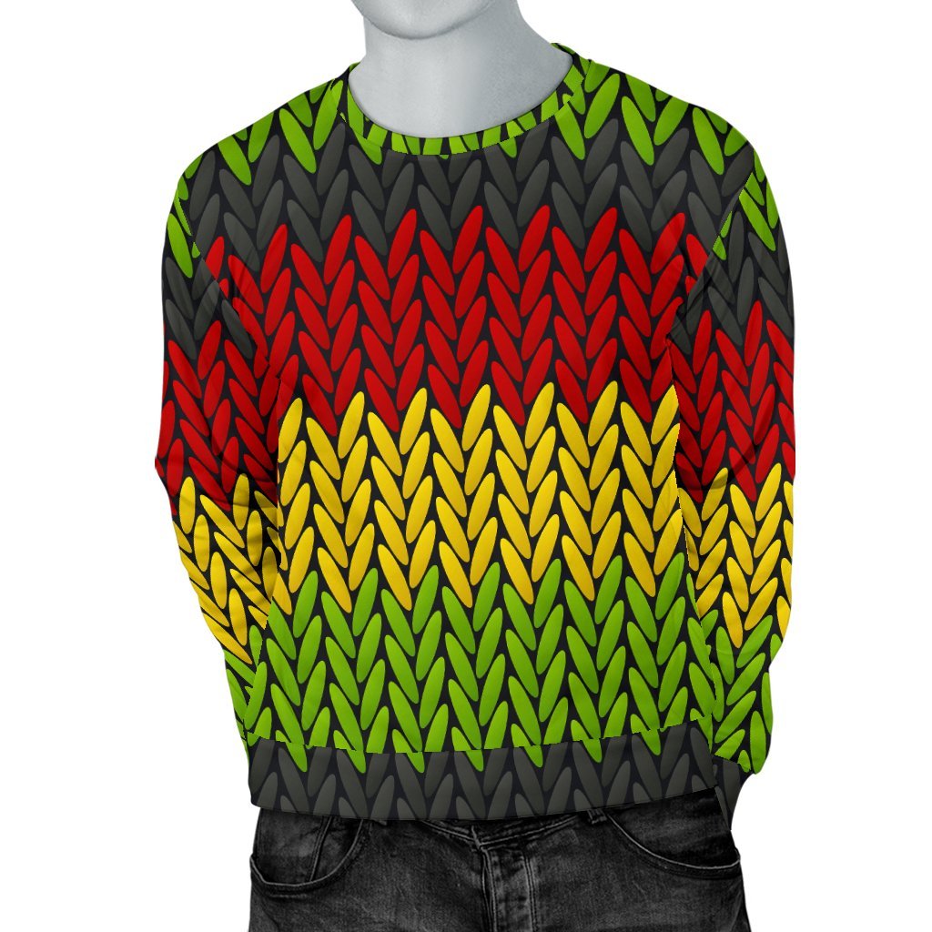 Knitted Style Reggae Pattern Print Men's Crewneck Sweatshirt GearFrost