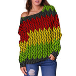 Knitted Style Reggae Pattern Print Off Shoulder Sweatshirt GearFrost