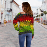 Knitted Style Reggae Pattern Print Off Shoulder Sweatshirt GearFrost