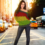 Knitted Style Reggae Pattern Print Off Shoulder Sweatshirt GearFrost