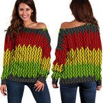 Knitted Style Reggae Pattern Print Off Shoulder Sweatshirt GearFrost