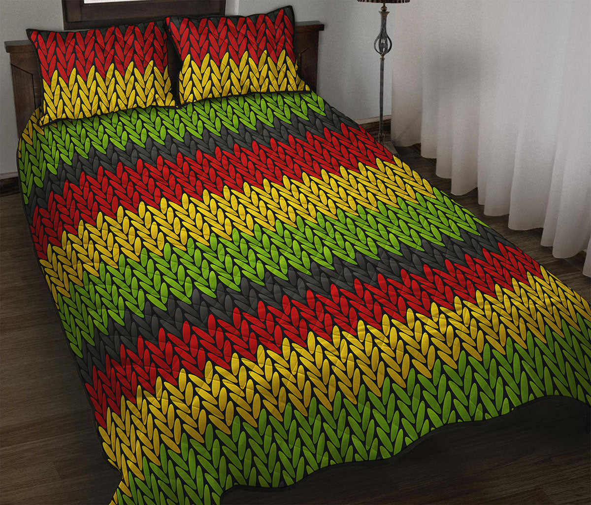 Knitted Style Reggae Pattern Print Quilt Bed Set