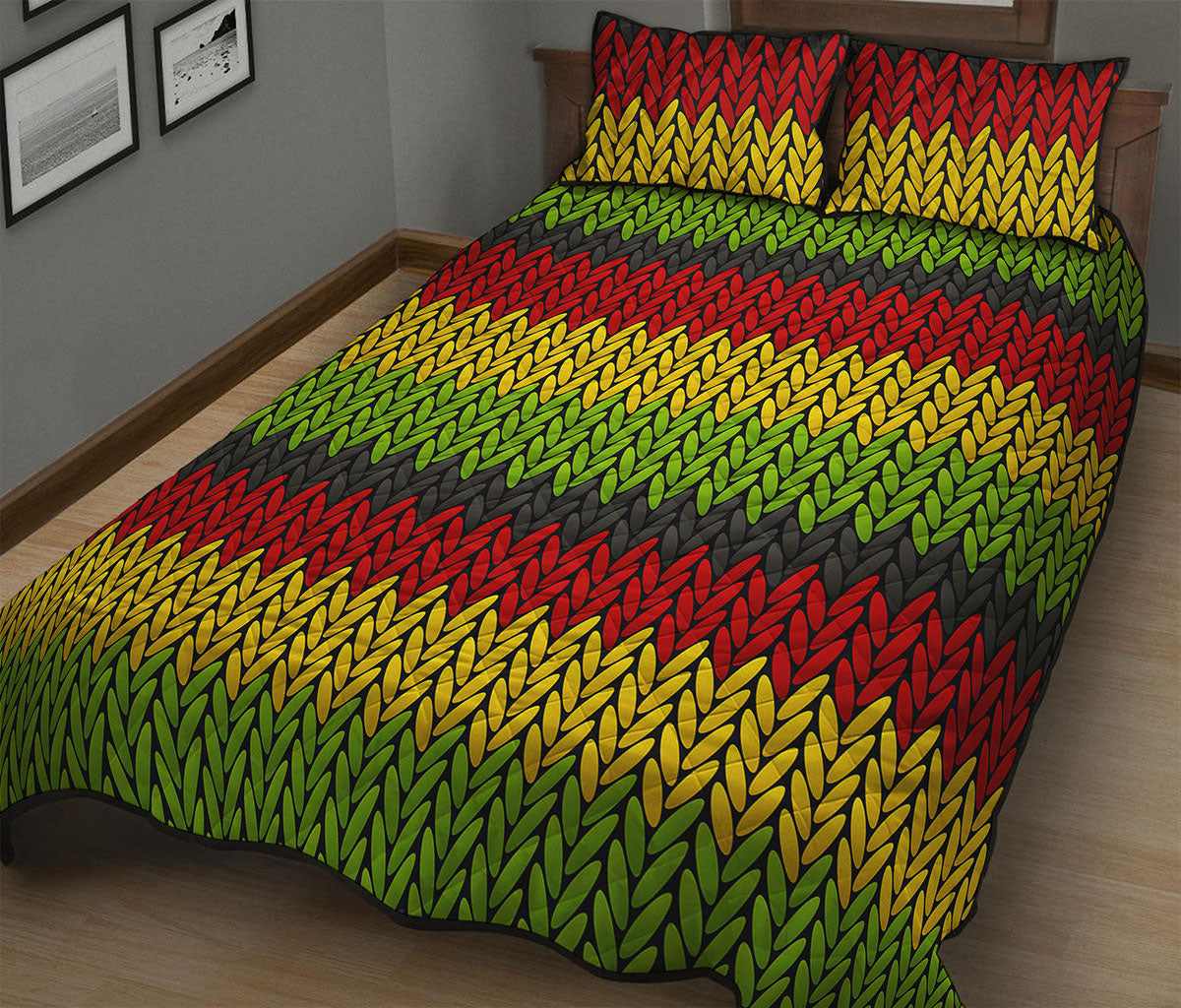 Knitted Style Reggae Pattern Print Quilt Bed Set