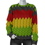 Knitted Style Reggae Pattern Print Women's Crewneck Sweatshirt GearFrost