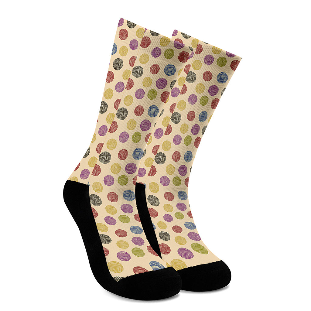 Knitting Yarn Pattern Print Crew Socks