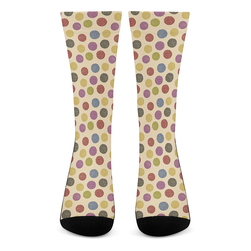 Knitting Yarn Pattern Print Crew Socks