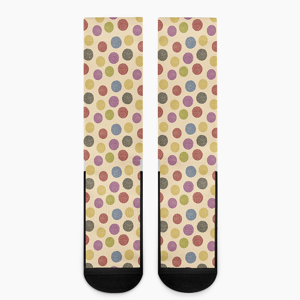 Knitting Yarn Pattern Print Crew Socks