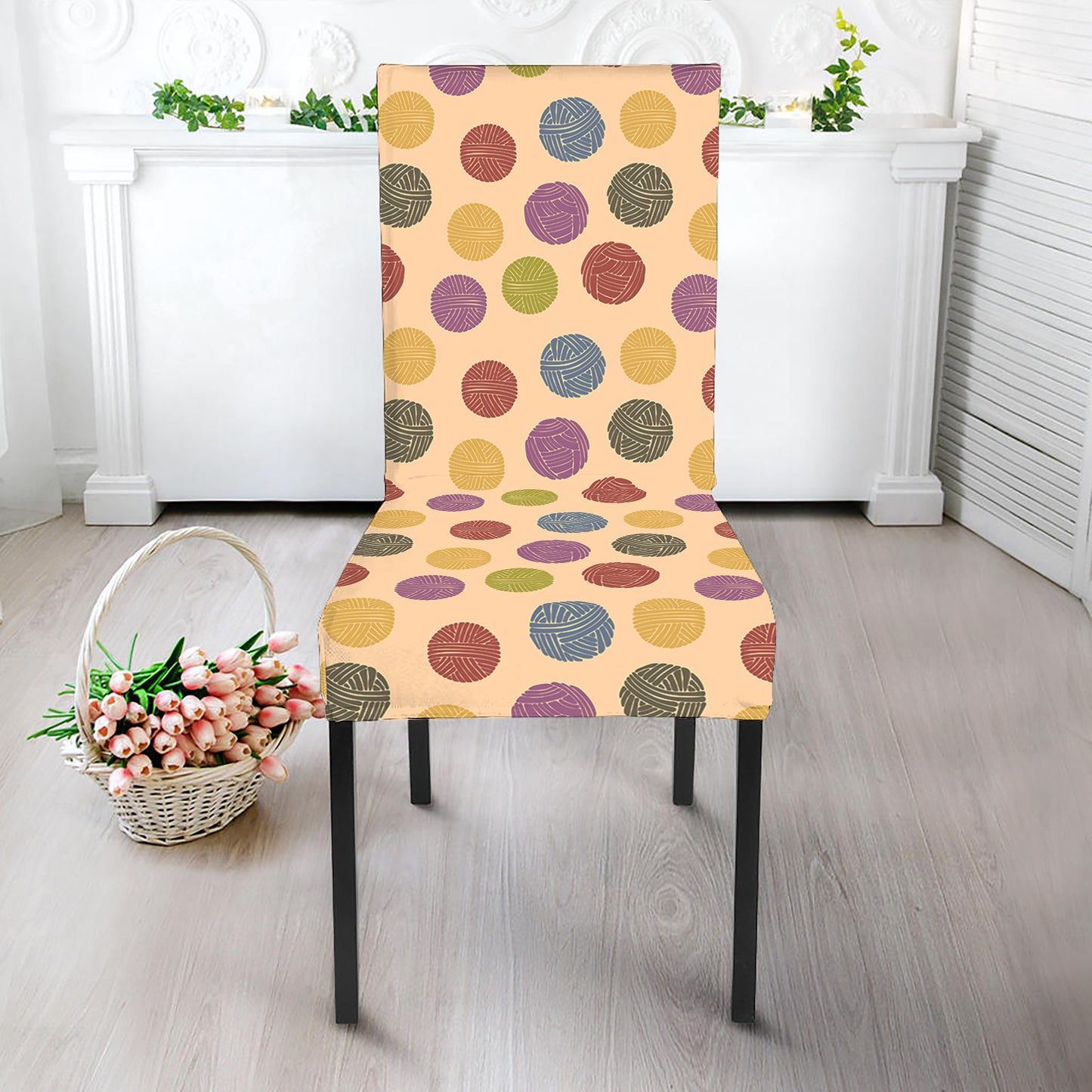 Knitting Yarn Pattern Print Dining Chair Slipcover
