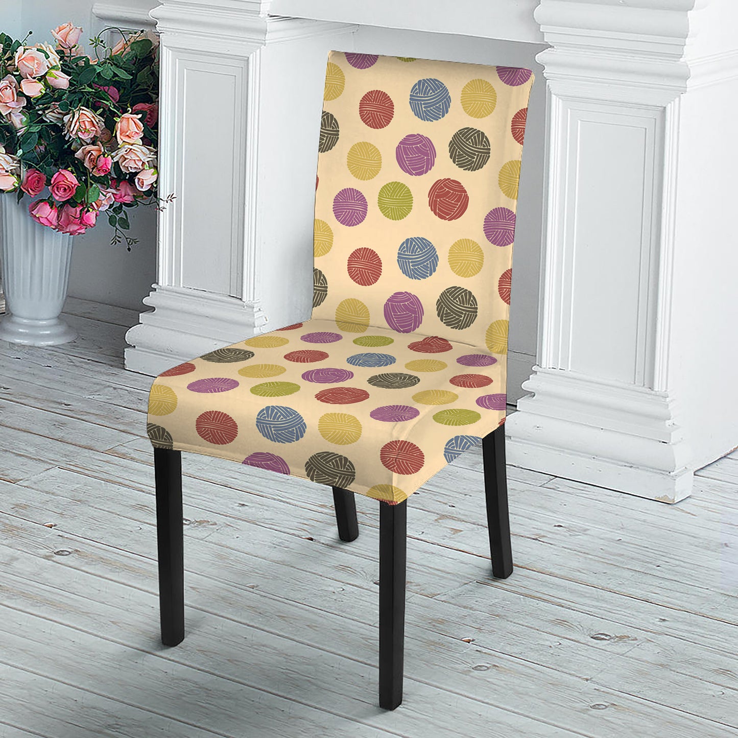 Knitting Yarn Pattern Print Dining Chair Slipcover