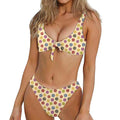 Knitting Yarn Pattern Print Front Bow Tie Bikini
