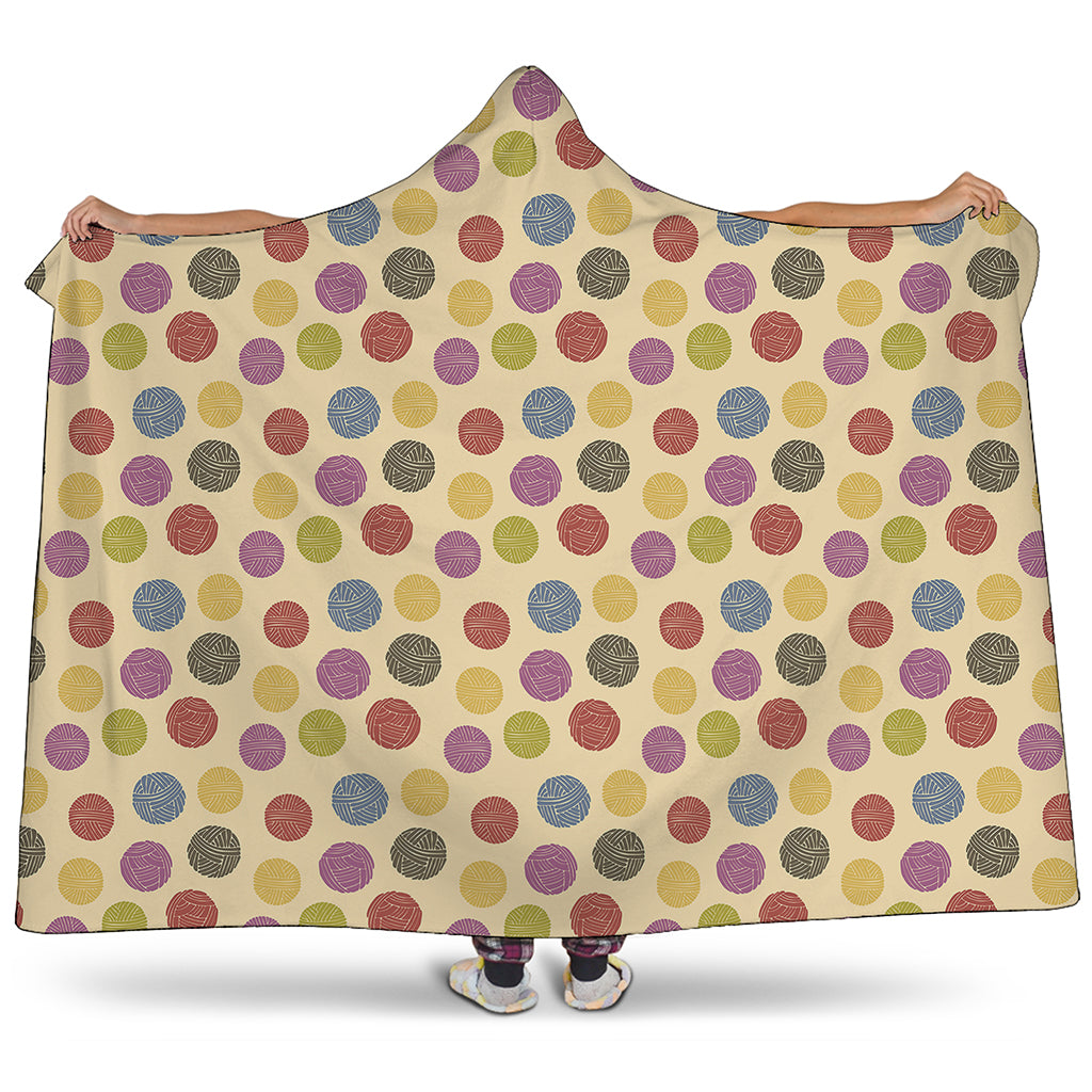 Knitting Yarn Pattern Print Hooded Blanket