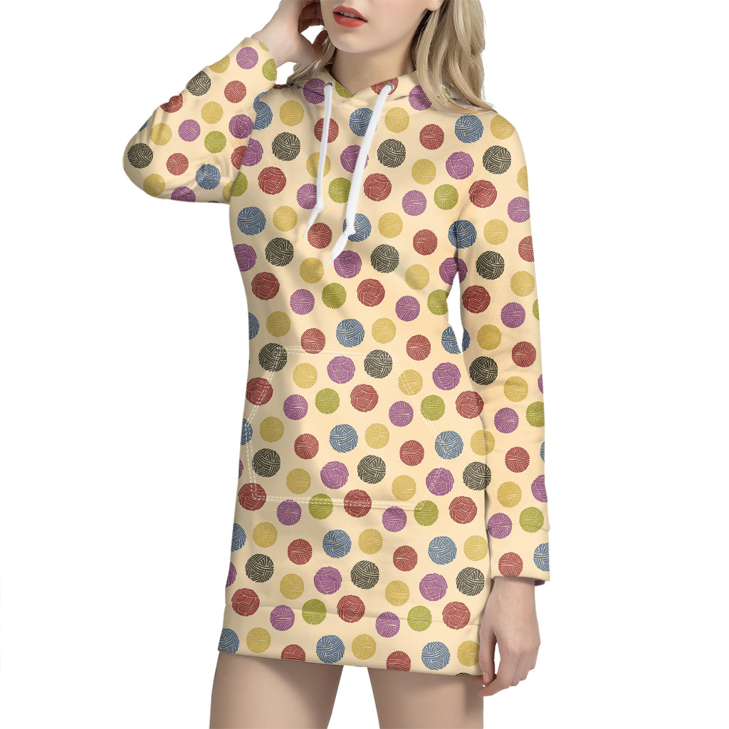 Knitting Yarn Pattern Print Hoodie Dress