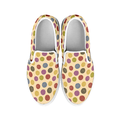 Knitting Yarn Pattern Print White Slip On Shoes