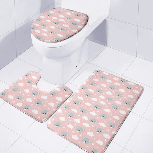 Koala Bear And Cloud Pattern Print 3 Piece Bath Mat Set