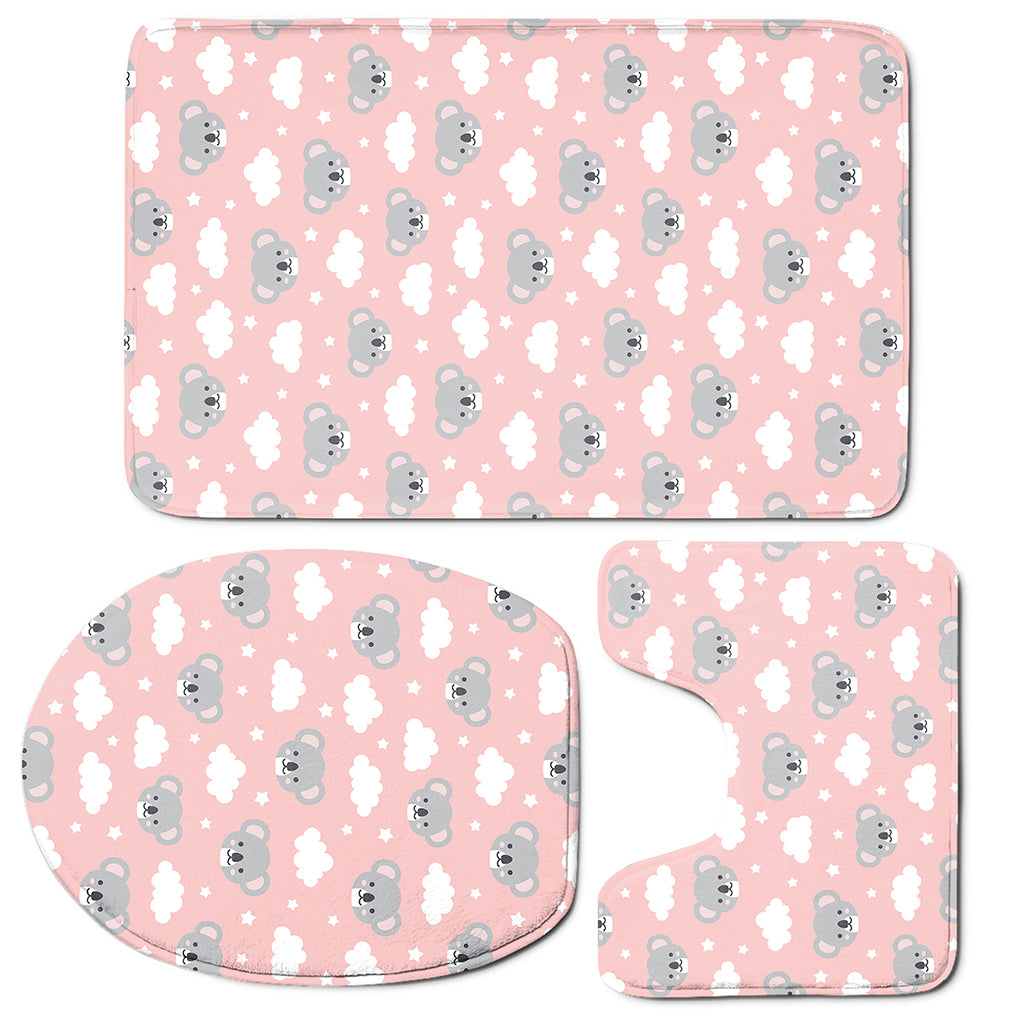 Koala Bear And Cloud Pattern Print 3 Piece Bath Mat Set