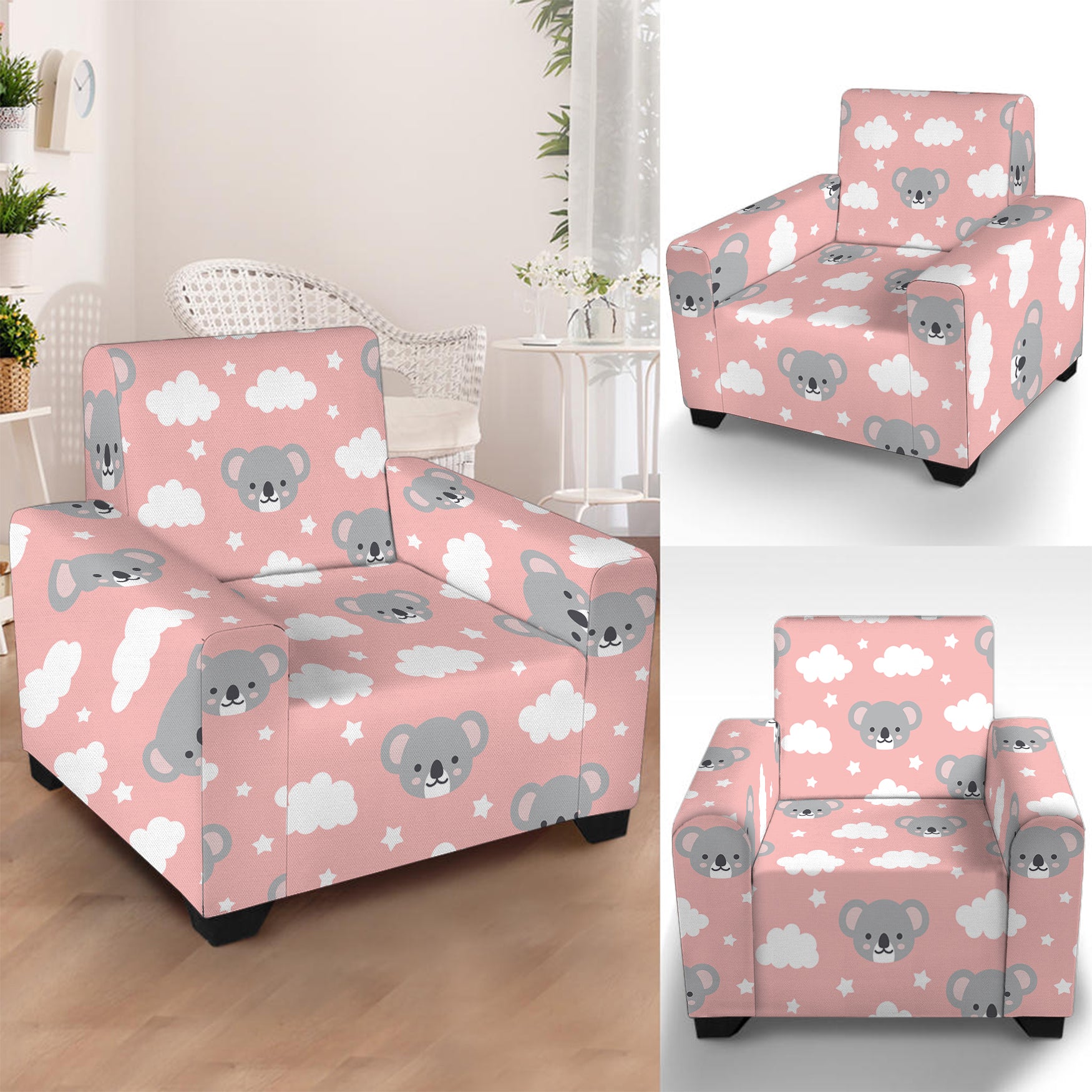 Koala Bear And Cloud Pattern Print Armchair Slipcover