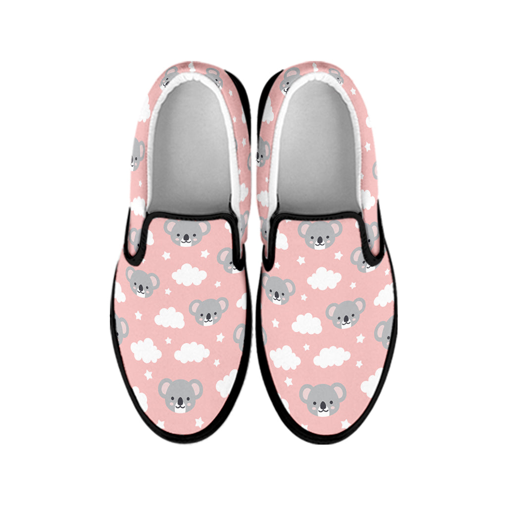 Koala Bear And Cloud Pattern Print Black Slip On Shoes