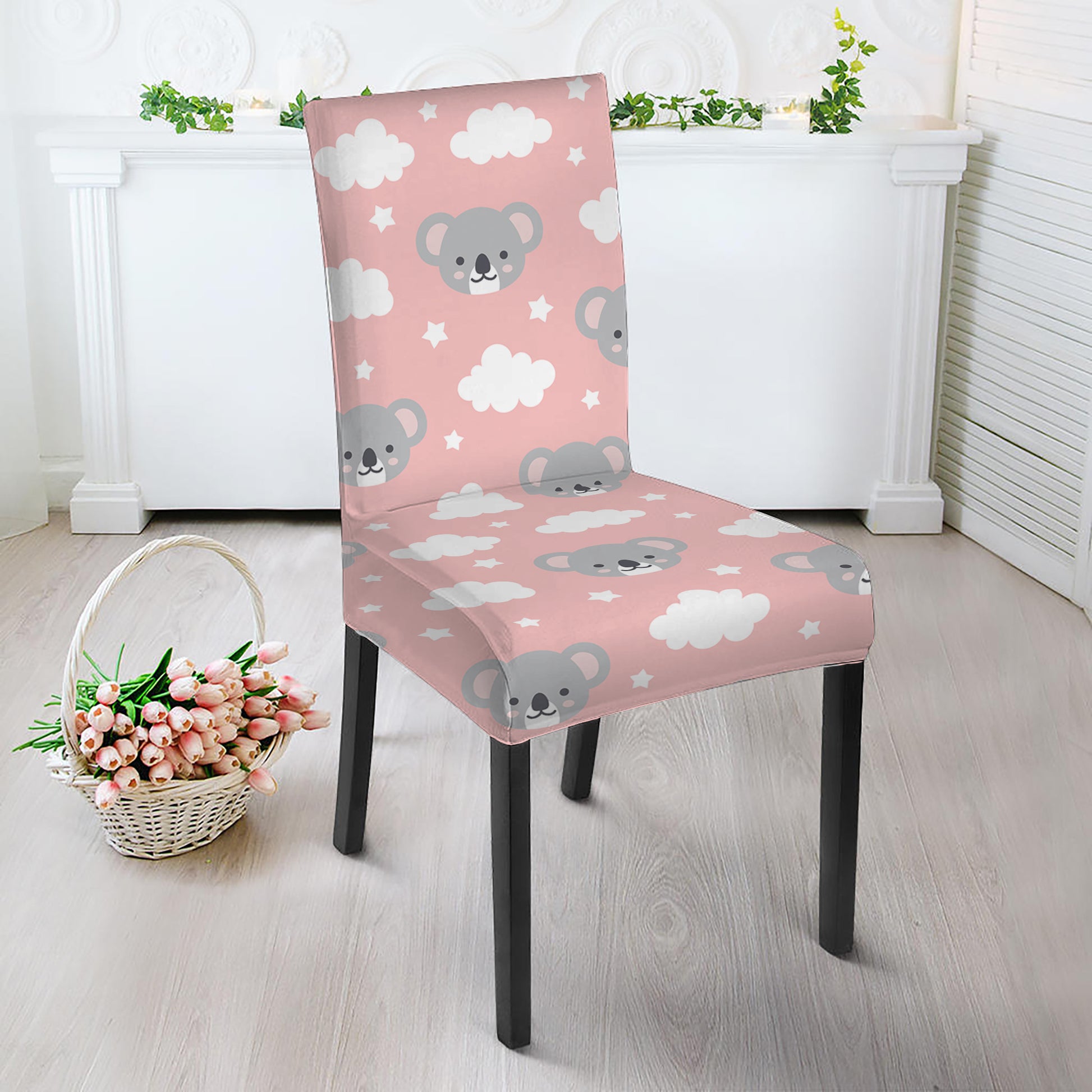Koala Bear And Cloud Pattern Print Dining Chair Slipcover