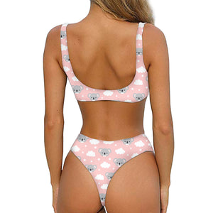 Koala Bear And Cloud Pattern Print Front Bow Tie Bikini