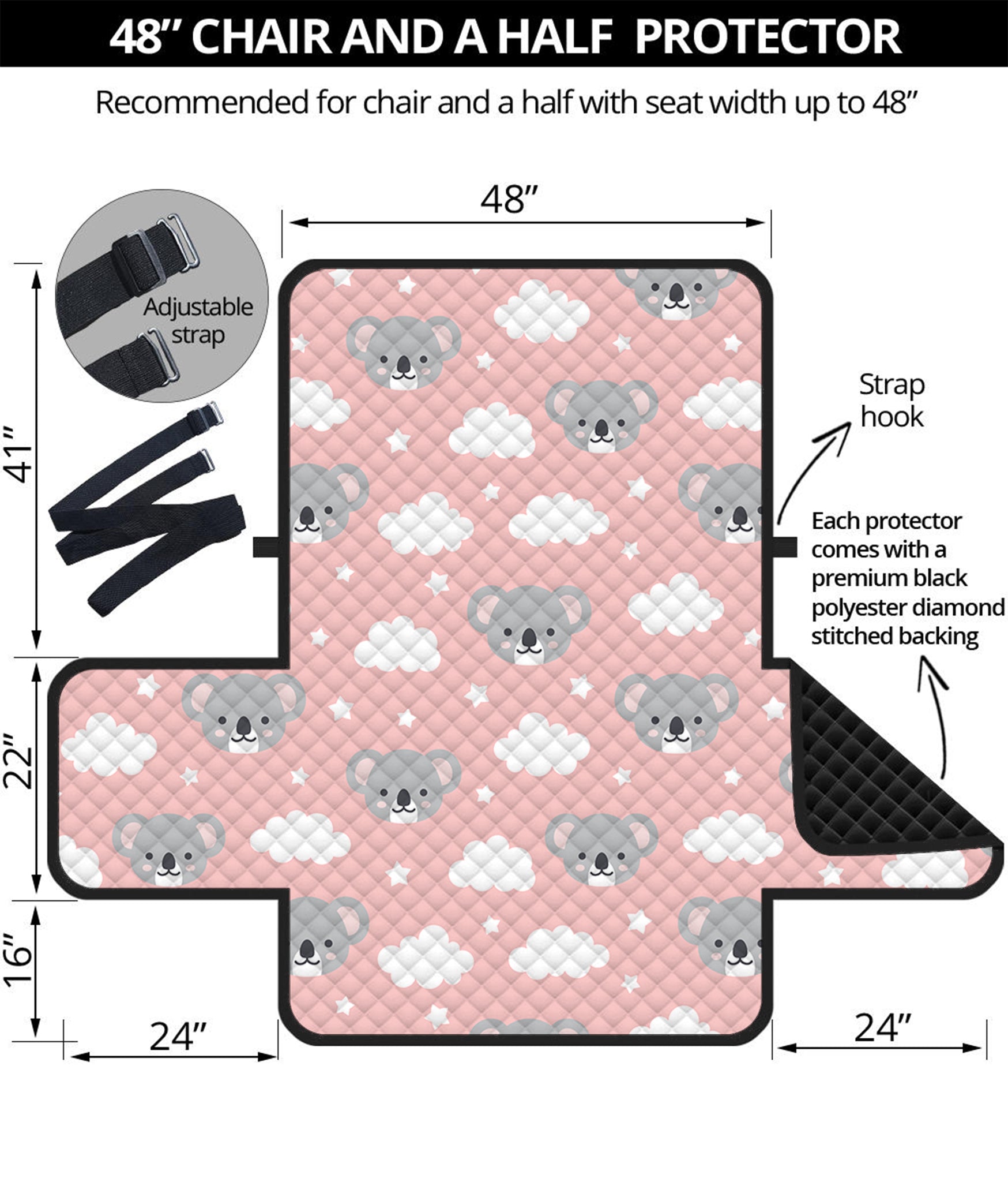 Koala Bear And Cloud Pattern Print Half Sofa Protector