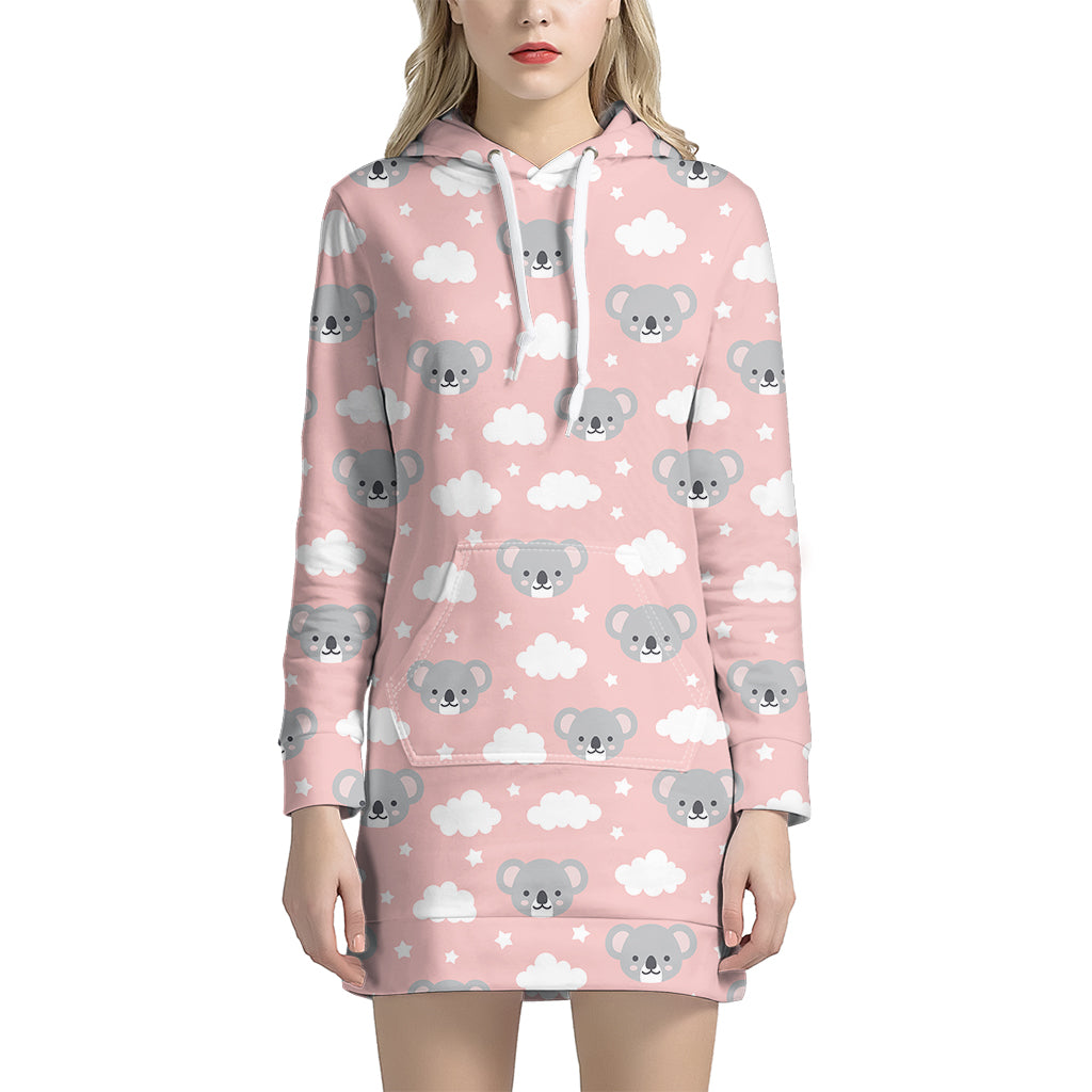 Koala Bear And Cloud Pattern Print Hoodie Dress