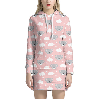 Koala Bear And Cloud Pattern Print Hoodie Dress