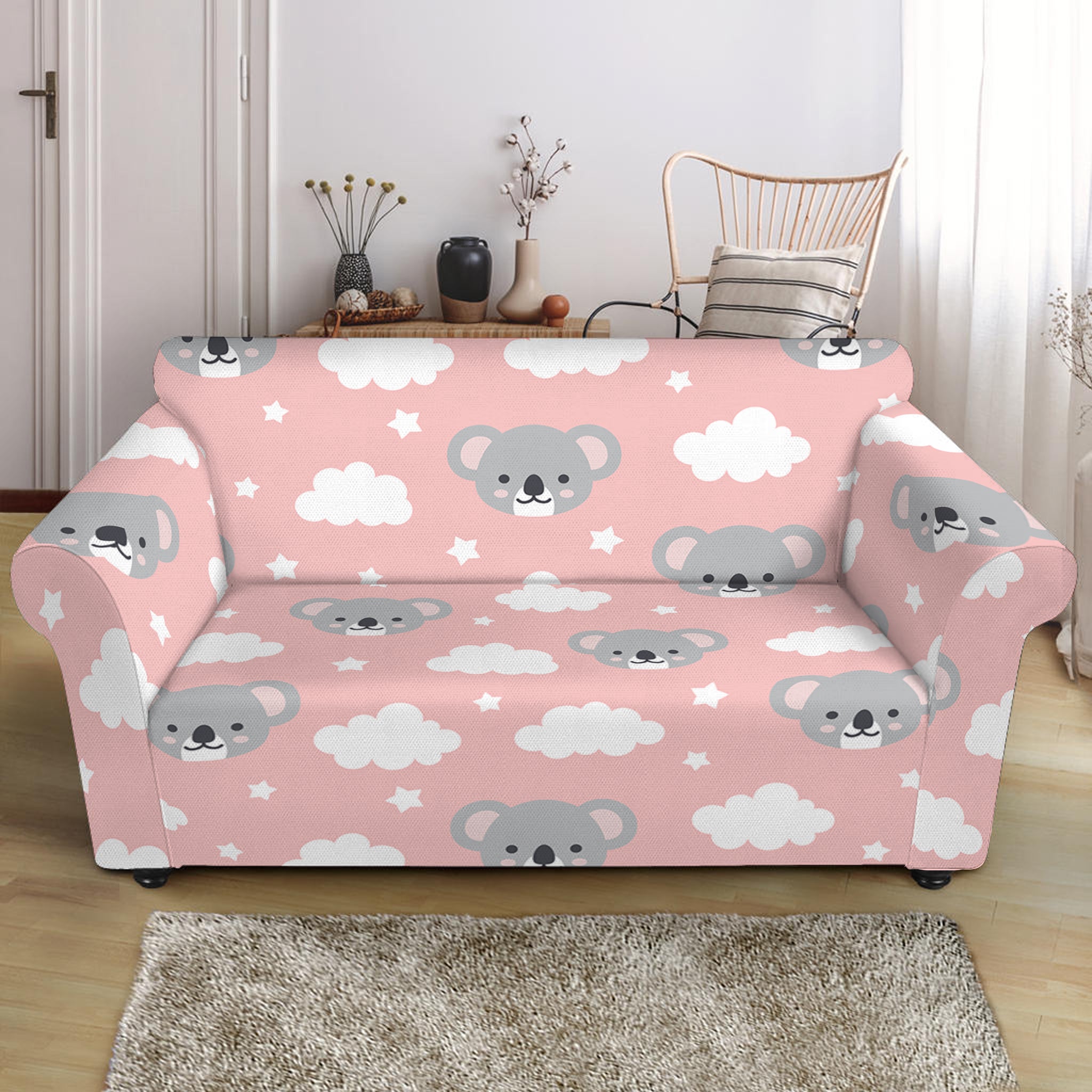 Koala Bear And Cloud Pattern Print Loveseat Slipcover