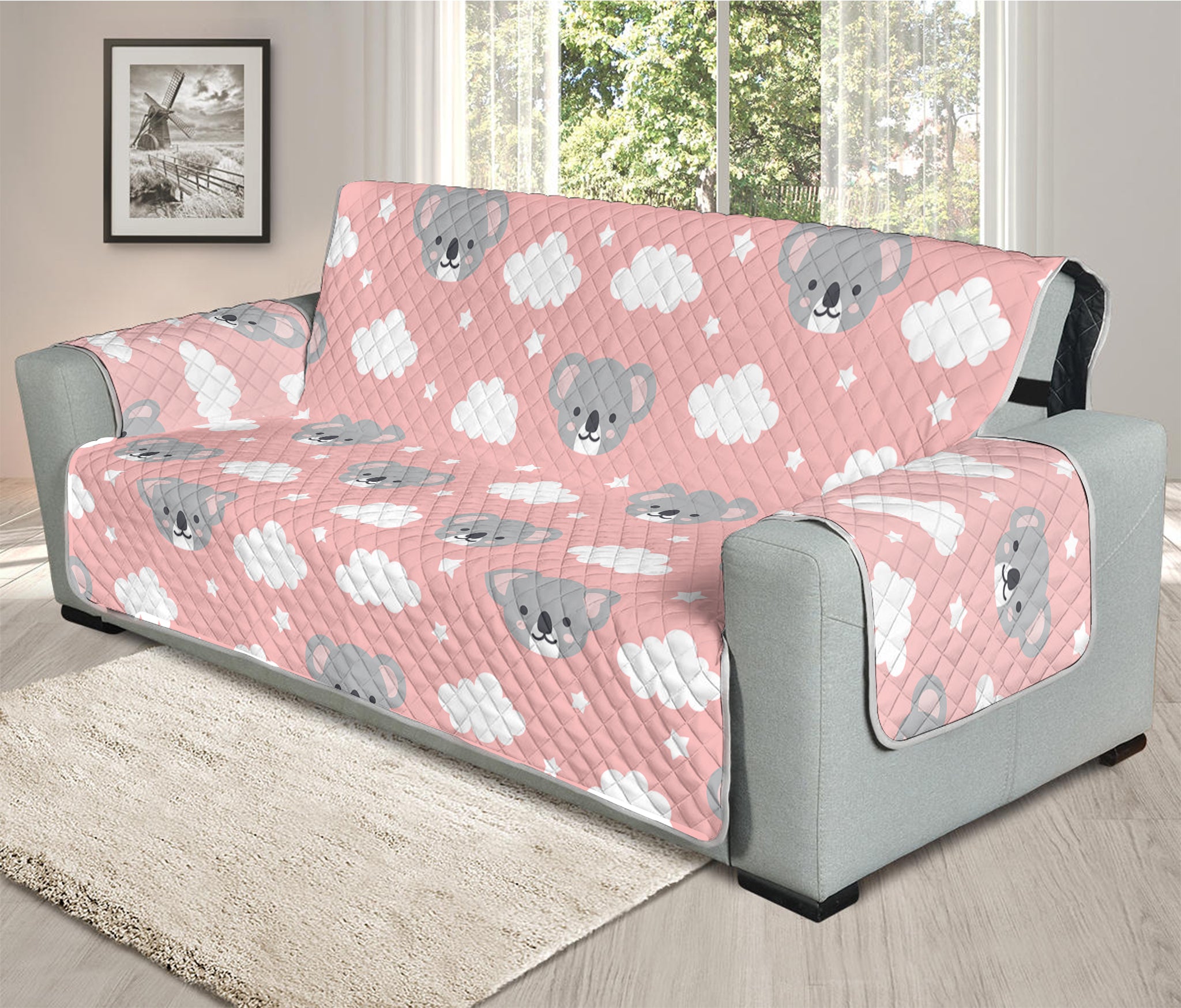 Koala Bear And Cloud Pattern Print Oversized Sofa Protector