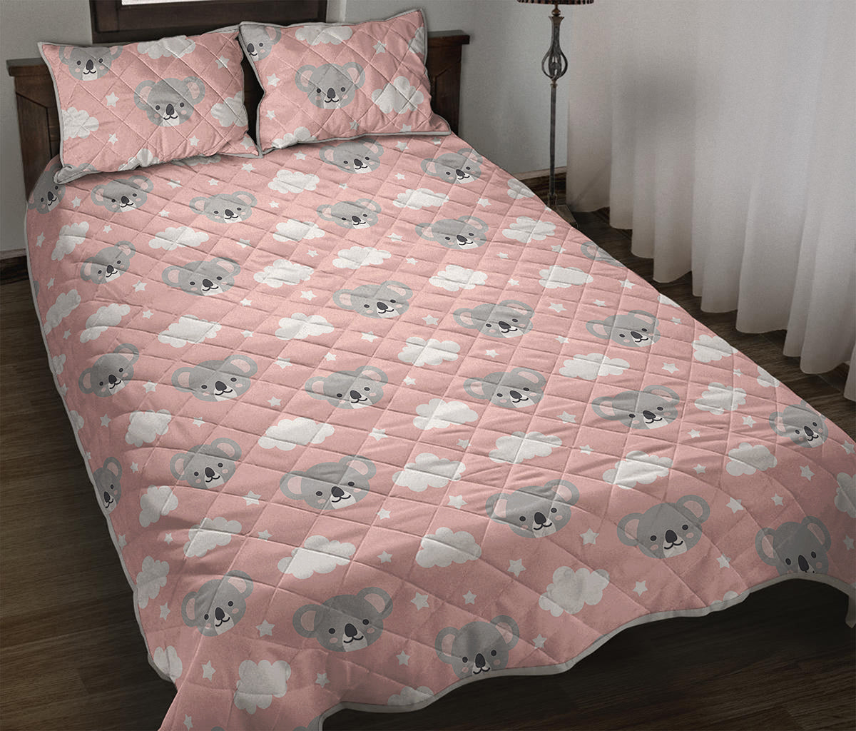 Koala Bear And Cloud Pattern Print Quilt Bed Set