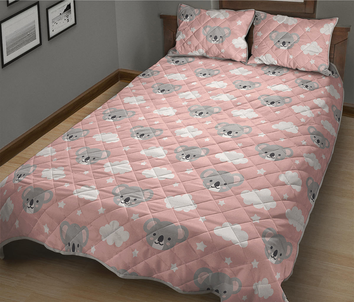 Koala Bear And Cloud Pattern Print Quilt Bed Set