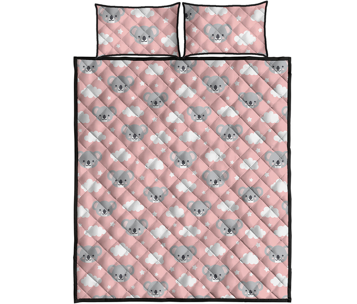 Koala Bear And Cloud Pattern Print Quilt Bed Set