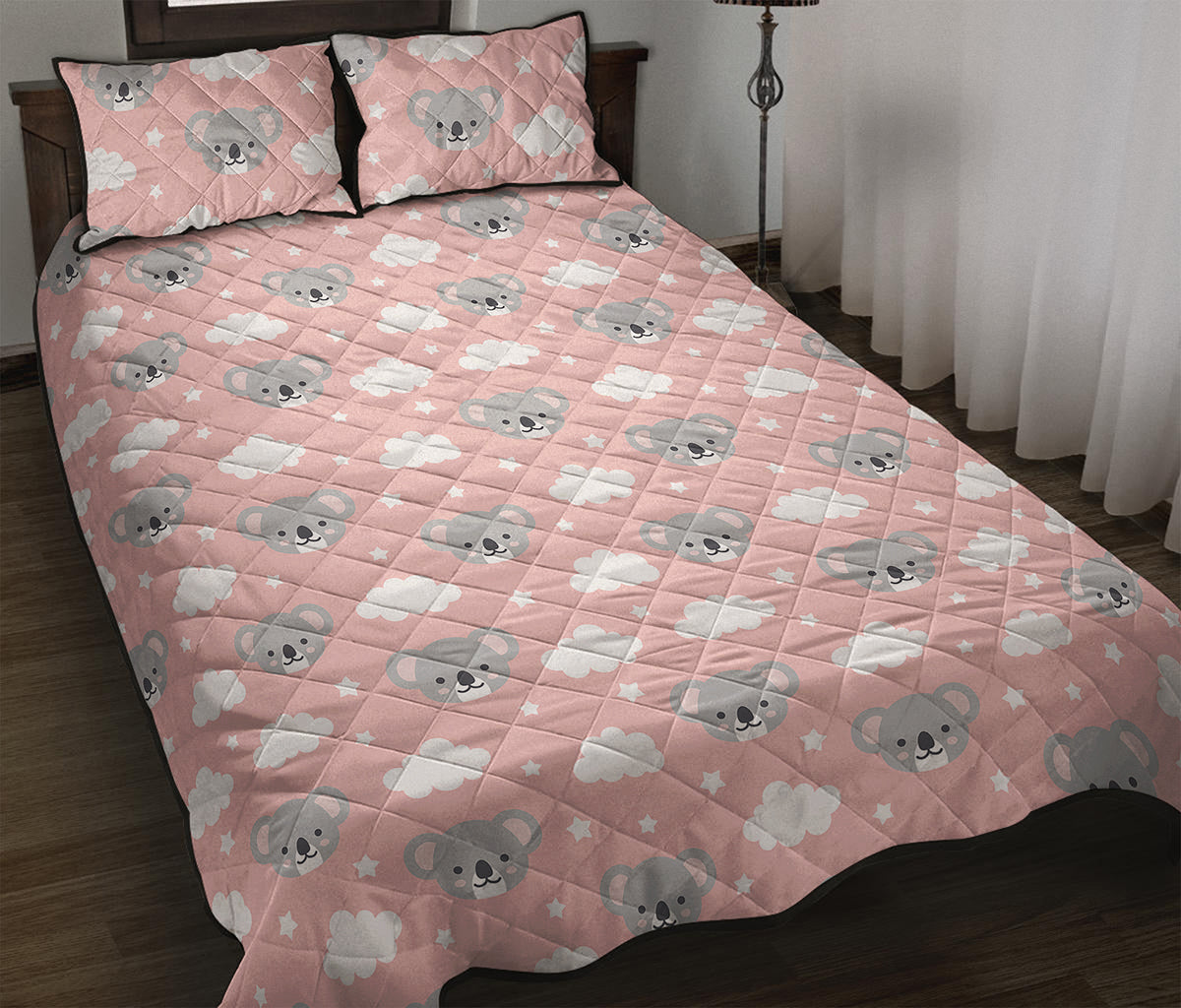 Koala Bear And Cloud Pattern Print Quilt Bed Set