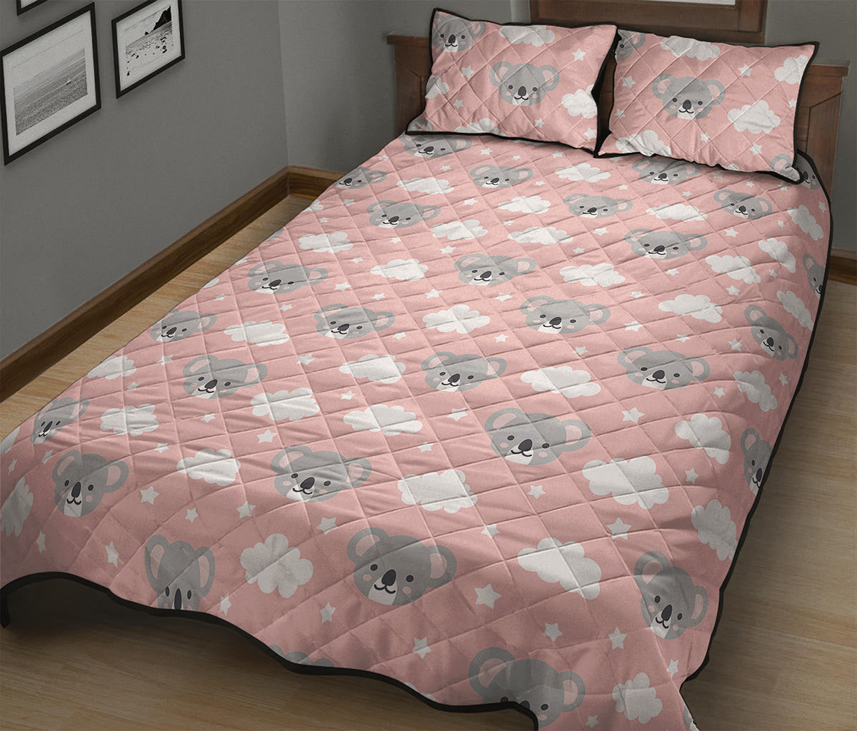 Koala Bear And Cloud Pattern Print Quilt Bed Set