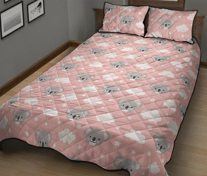 Koala Bear And Cloud Pattern Print Quilt Bed Set