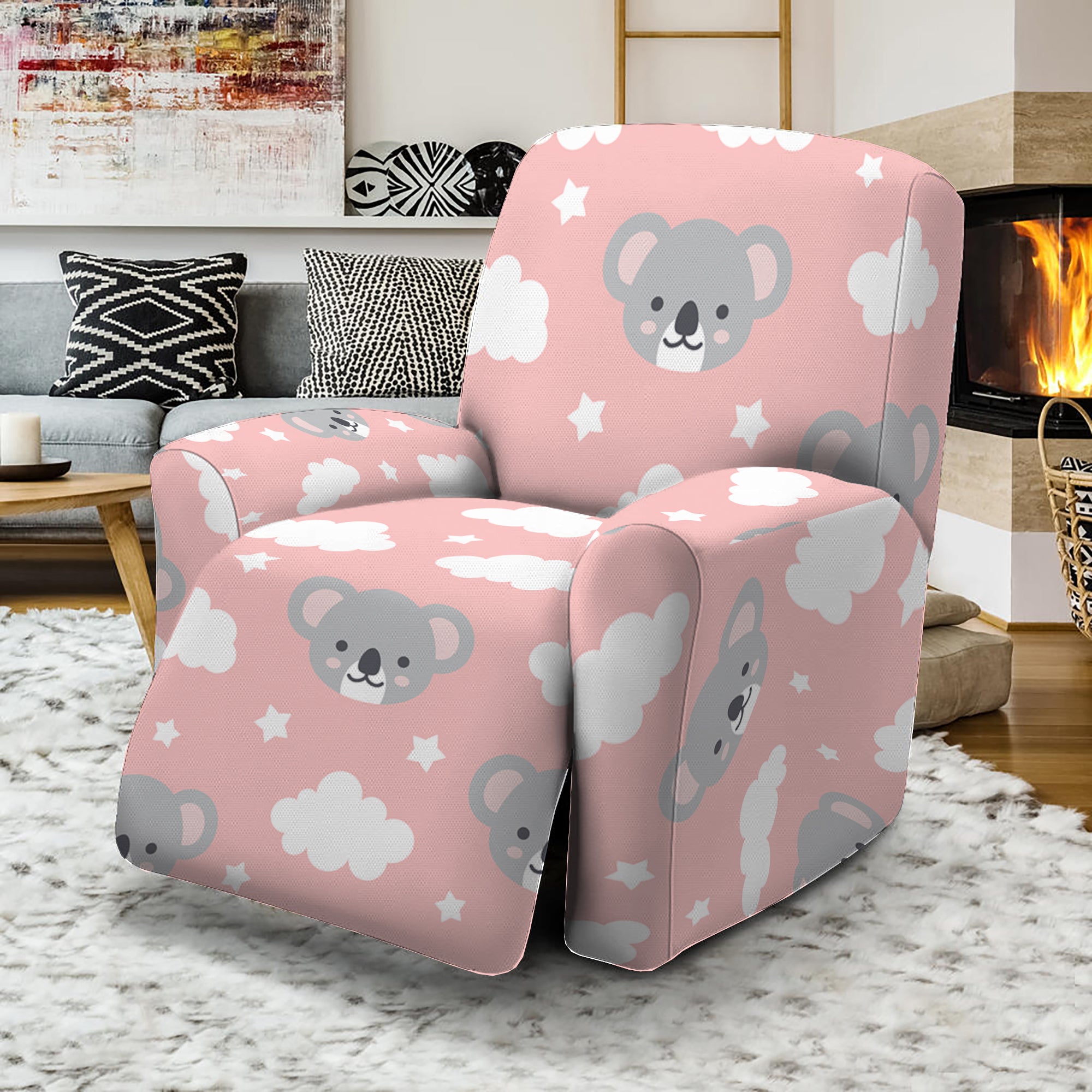 Koala Bear And Cloud Pattern Print Recliner Slipcover