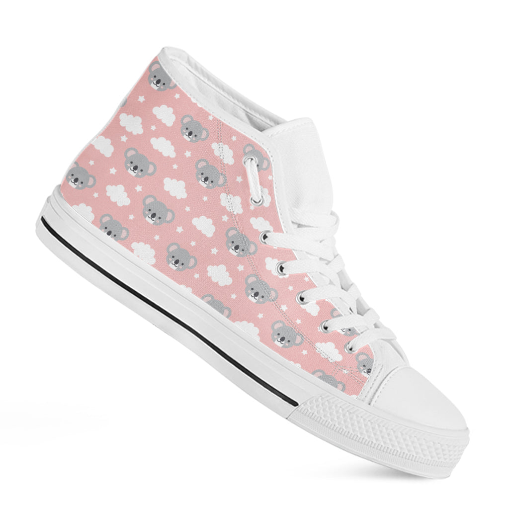 Koala Bear And Cloud Pattern Print White High Top Shoes