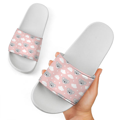 Koala Bear And Cloud Pattern Print White Slide Sandals