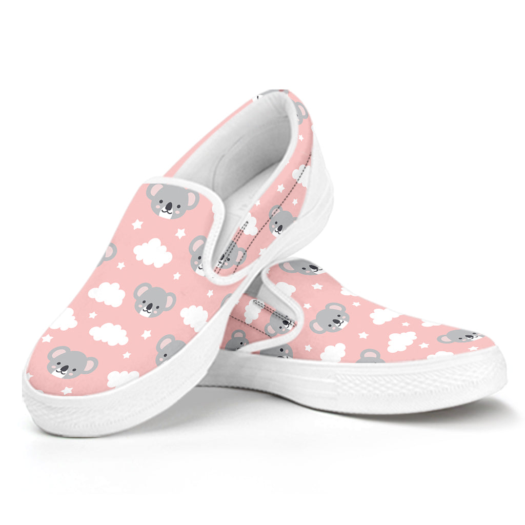 Koala Bear And Cloud Pattern Print White Slip On Shoes