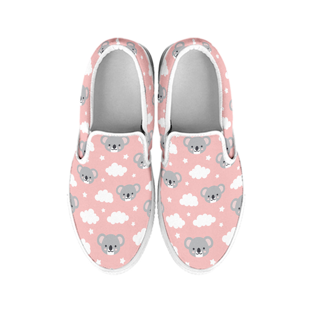Koala Bear And Cloud Pattern Print White Slip On Shoes